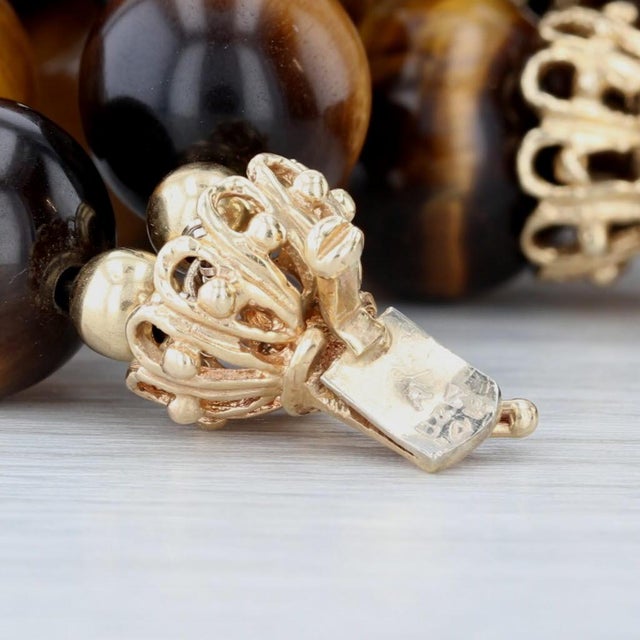 Modern Vintage Tiger's Eye Double Strand Bead Necklace 14k Gold Statement 18" For Sale - Image 3 of 5