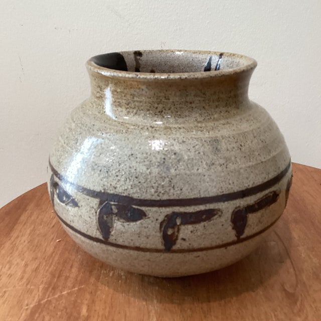 Vintage Stoneware Studio Pottery Vase Tan/Brown Speckled Glaze Moriage Style Signed For Sale - Image 12 of 12