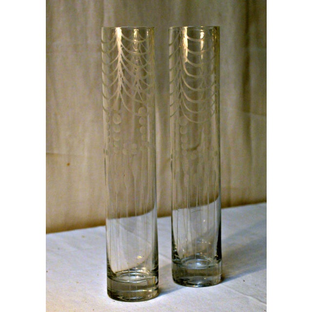 Etched Clear Glass Bud Vase - A Pair For Sale - Image 4 of 12