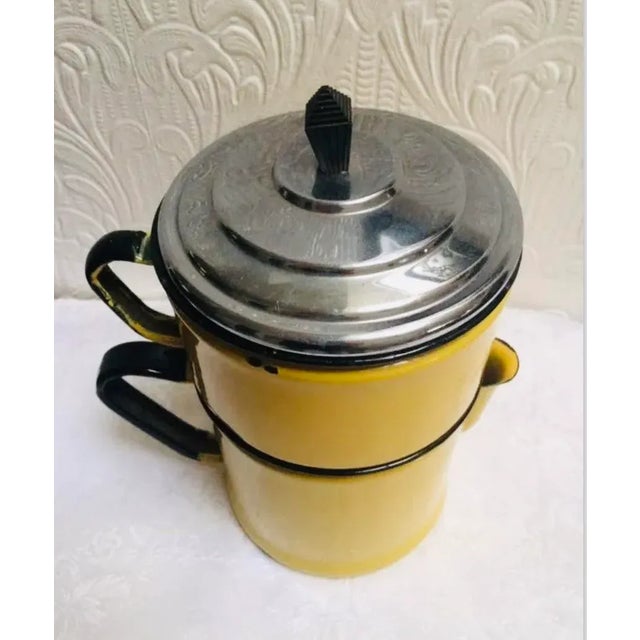Antique French Art Deco Bright Yellow Graniteware Coffee Pot Bakelite Handle For Sale - Image 4 of 8
