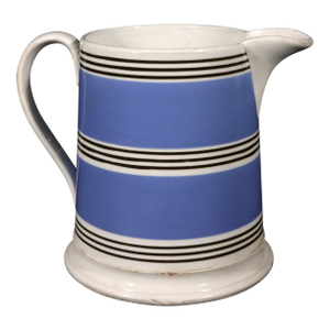 English Pottery Mocha Banded Blue Slip Jug