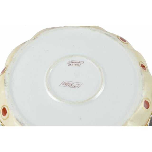 Ecru Early 20th Century Art Déco Hand-Painted Ceramic Cosmetic Powder Bowl of a Lady Sitting Over a Cushion by Aladin, France For Sale - Image 8 of 9