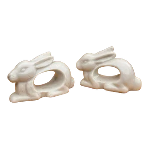 Charming Porcelain Bunny Rabbit Napkin Rings, Set of 2 (Japan)