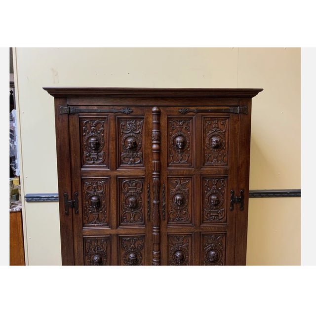 Antique Neo-Gothic Wardrobe with Linen Compartments, 1880 For Sale - Image 9 of 11