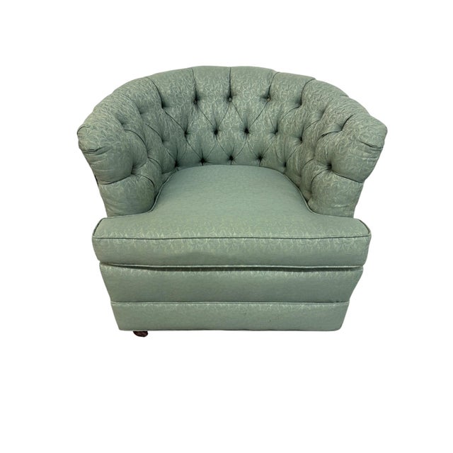 Mid-Century Modern Tufted Barrel Back Club Chairs - Set of 2 For Sale - Image 4 of 7