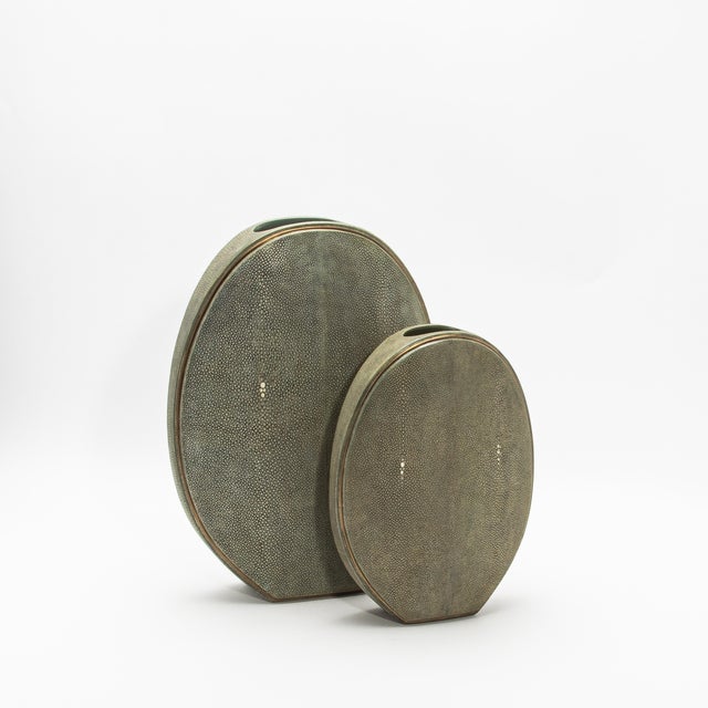 Gray Shagreen Vase With Brass Details by R&y Augousti For Sale - Image 8 of 9