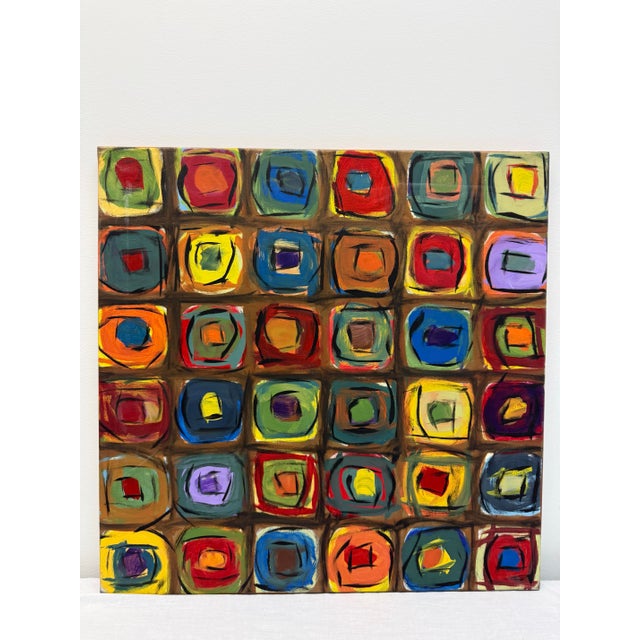 2000 - 2009 Set of 3 Original Paintings Abstract Squares, Multi Colored on Square Canvas For Sale - Image 5 of 11