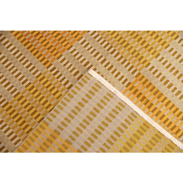 Orange 6'x9' Hand-Knotted Modern Tibetan Wool & Silk Cut-and-Loop Geometric Rug in Gold & Orange For Sale - Image 8 of 10