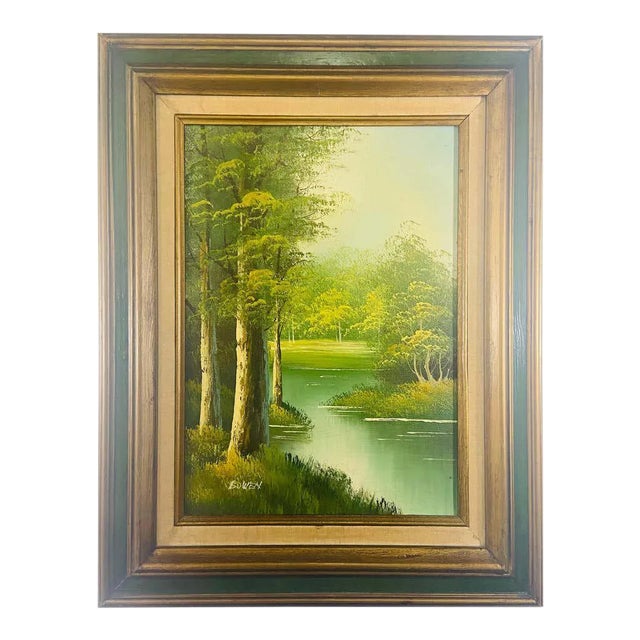 Landscape Oil on Canvas Framed Painting Signed Artist Bowen For Sale