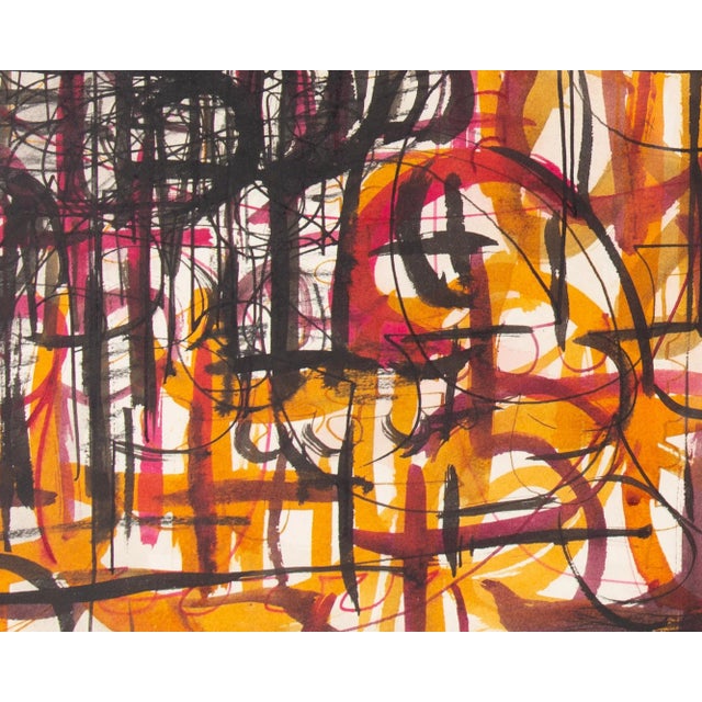 1960s 1961 Abstract Ink and Watercolor Painting by Harry Hilson For Sale - Image 5 of 8