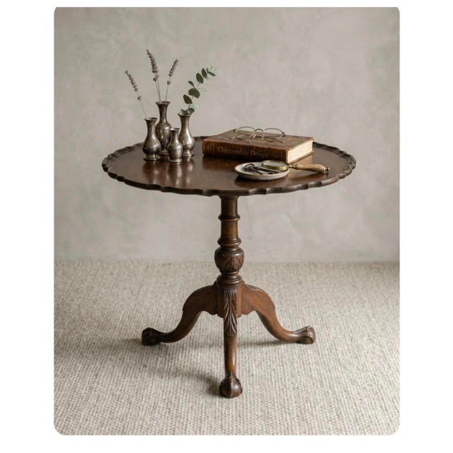 Chippendale Antique Chippendale Revival Mahogany Birdcage Swivel Tilt-Top Pie Crust Table, 32" For Sale - Image 3 of 15