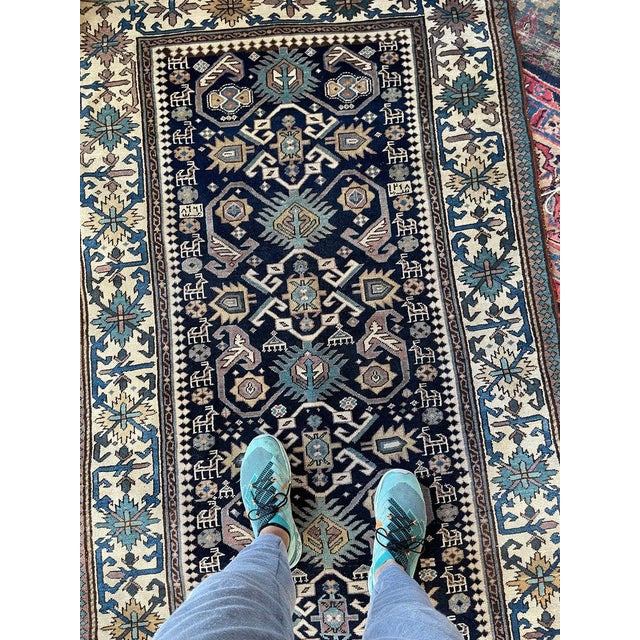 Antique Caucasian Bijov Design Runner Velvety-Wool Rug 4.1 x 9.9 For Sale - Image 10 of 14