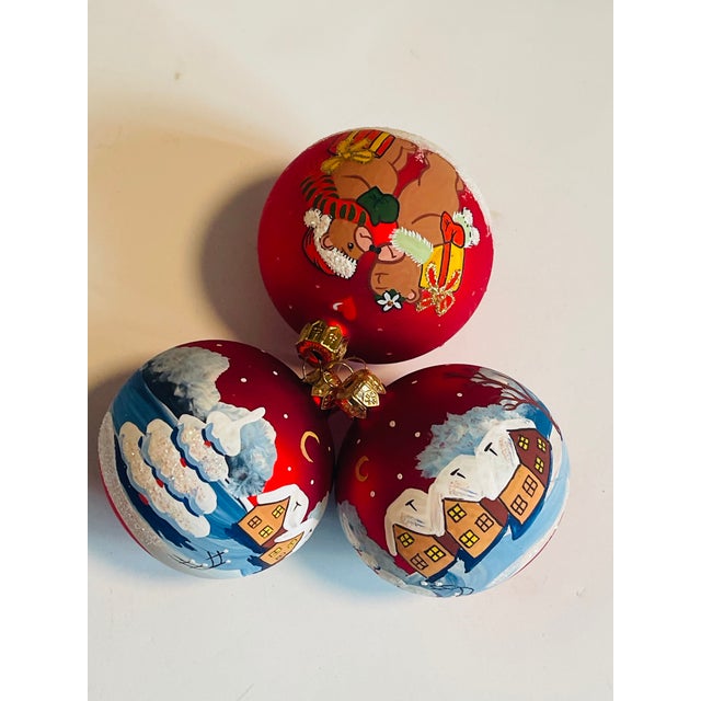 Shabby Chic 3 Vintage European Handpainted Glass Christmas Ornaments For Sale - Image 3 of 6