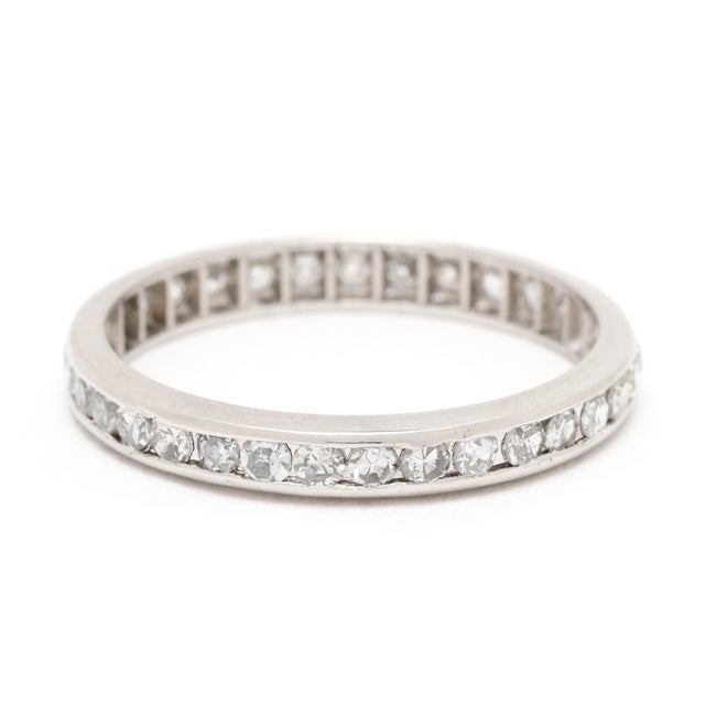 Traditional 1940's .50ctw Diamond Eternity Band Ring, Platinum, Ring Size 5.25 For Sale - Image 3 of 6