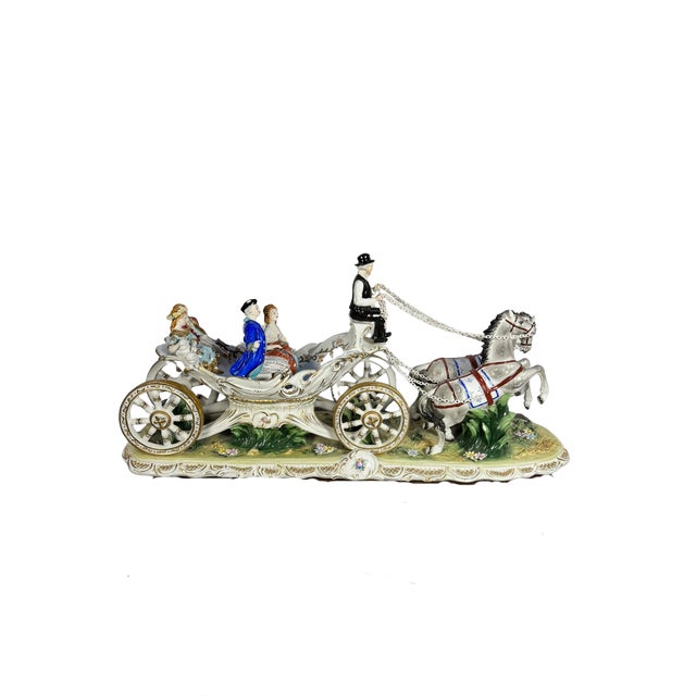 Rococo Mid 20th Century Large Dresden Porcelain Horse-Drawn Carriage Group With Coachman & Four Figures For Sale - Image 3 of 5