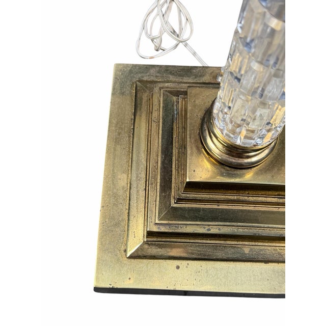 Transparent Vintage Mid-Century Modern Dresden Cut Crystal Floor Lamp With Flame Motif Shade For Sale - Image 8 of 12