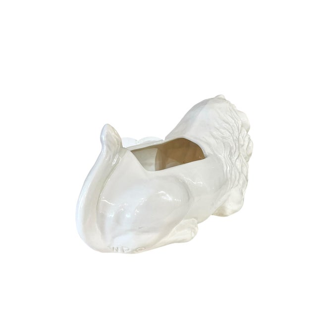 Mid 20th Century Vintage Hollywood Regency White Ceramic Lion Planter For Sale - Image 5 of 15