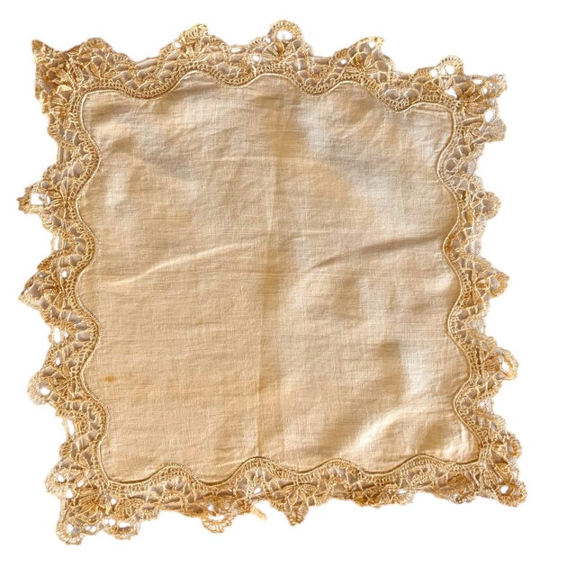 Antique Lace Doily Brussels Lace Late 19th Early 20th Century Farmhouse Primitive Victorian Edwardian For Sale - Image 4 of 5