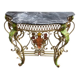 Antique French Wrought Iron Marble Console Table For Sale