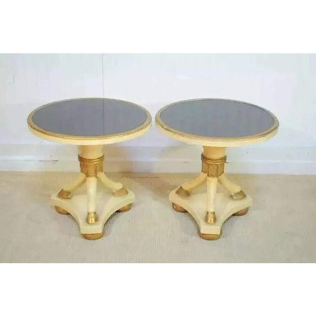 Italian Regency Maison Jansen Style Round Rams Hoof Foot Low Side Tables - Pair For Sale - Image 10 of 10