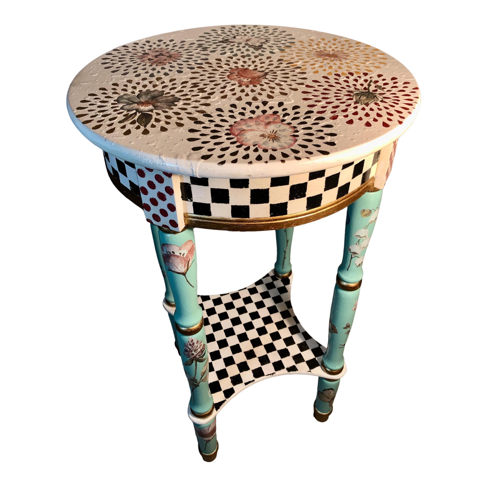 MacKenzieChilds Inspired Hand Painted Checkered Pattern & Florals