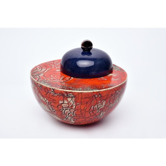 Multicolored Ceramic Urn Blue and Orange by Heidi Hartmann For Sale - Image 3 of 3