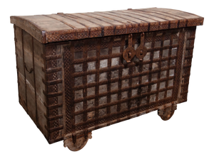 Antique Wooden and Iron Dowry Chest, 19th Century