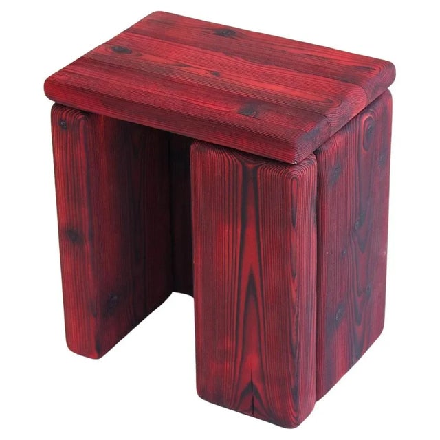 Blue Timber Stool in Burned Pine by Onno Adriaanse For Sale - Image 8 of 8
