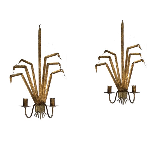 Vintage Gold Leaf Wall Sconces - a Pair For Sale - Image 4 of 6
