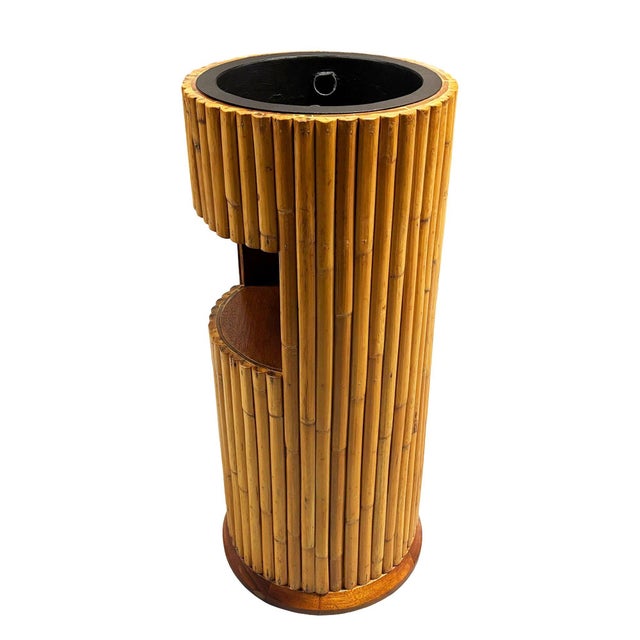1950s Restored Paul Frankl Style Stacked Rattan Planter Stand W/ Cubby For Sale - Image 4 of 8