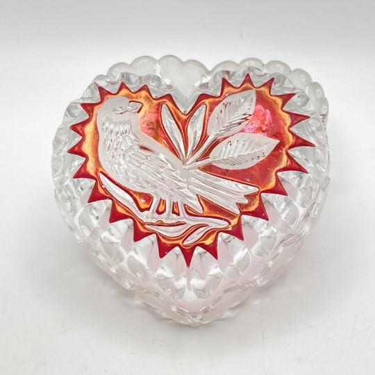 Hofbauer "Byrdes" Ruby Crystal Heart Trinket Box With Lid (Vintage 1970’s-1990’s, Original Foil Label) For Sale - Image 4 of 17