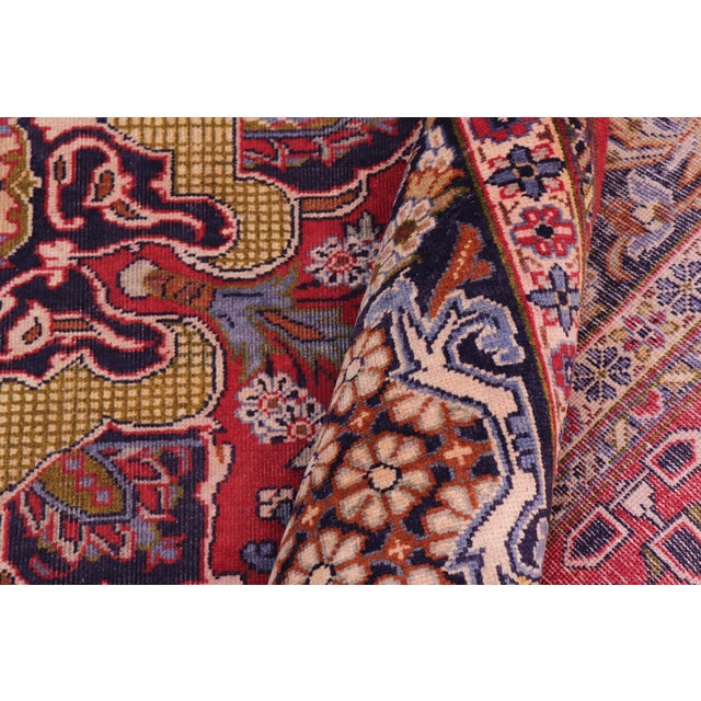 Red Persian Vintage Tabriz Red/Blue Wool Rug - 9'1'' X 12'4'' For Sale - Image 8 of 10