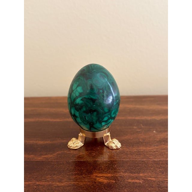 Solid Malachite Egg on Neoclassical Brass Stand With Paw Feet For Sale In South Bend - Image 6 of 8