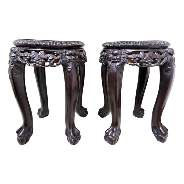 Antique Chinese 1920’s Canton Rosewood Side Dragon Feet Side Tables For Sale