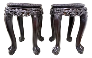Antique Chinese 1920’s Canton Rosewood Side Dragon Feet Side Tables