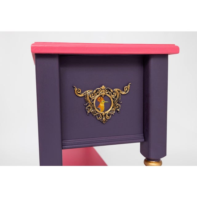 Pink & Purple Artisan Bohemian Console Table With Birds For Sale - Image 12 of 15