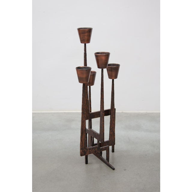 Handcrafted brutalist candelabra, sculpture with five bronze holders made in France, one piece unique five-arm candelabra...