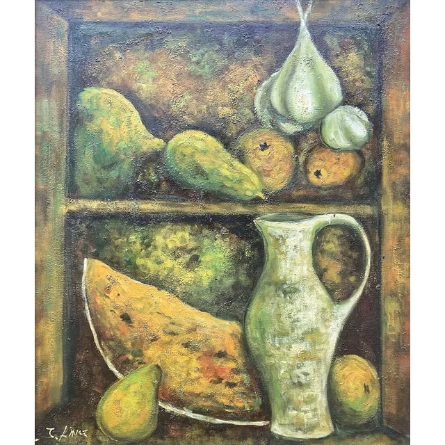 Italian Mid-century Original Oil on Canvas Large Framed Still Life 32”X28” Fruit Frame and original art are in excellent...