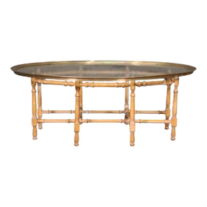 Fine Quality Baker Furniture Brass Tray Top Faux Bamboo Coffee Table