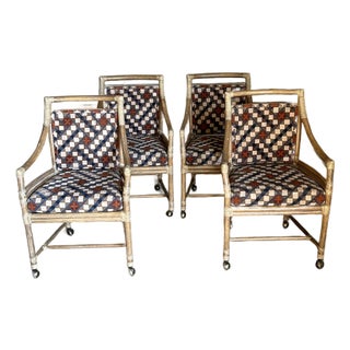 1970s Elinor McGuire for McGuire Target Back Bamboo, Cane, and Leather Armchairs- Set of 4 For Sale