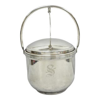 Vintage Art Deco Silver Plated Reticulating Hinge Bar Ice Bucket W/ "S" Monogram For Sale