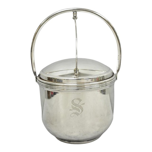 Vintage Art Deco Silver Plated Reticulating Hinge Bar Ice Bucket W/ "S" Monogram For Sale