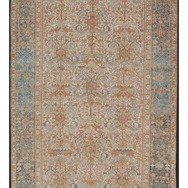 Intricately designed geometric Persian Heriz carpet in earth tones, Keivan Woven Arts / rug EMB-9538-P13051, country of...