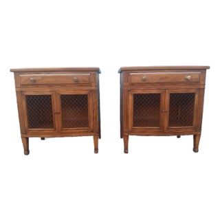 1960's Italian Provincial Medium Brown Toned John Widdicomb Nightstands Brass Accent a - Pair For Sale