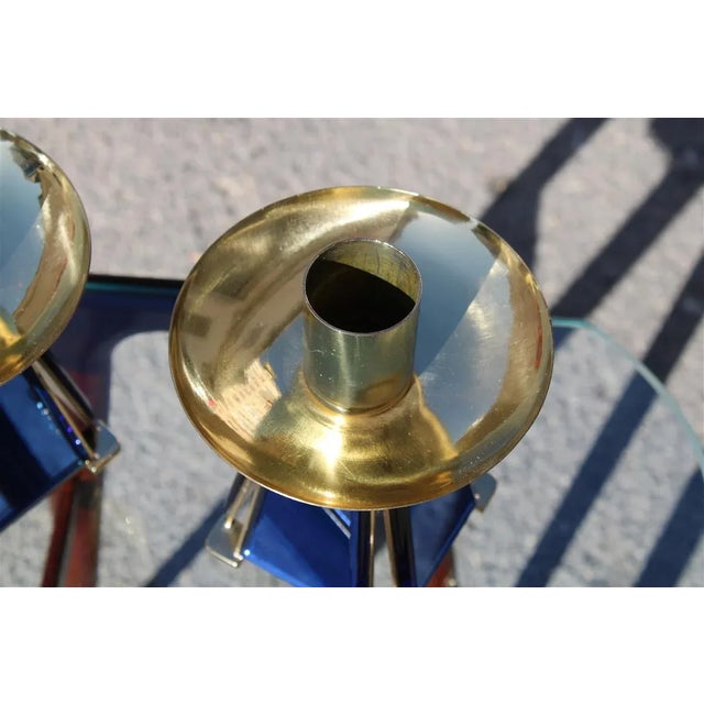 Gold-Plated Brass & Mirrored Glass Candelabras In Bevelled Cobalt Blue, 1950s, Set of 2 For Sale - Image 11 of 12