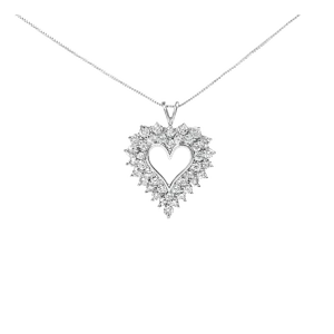 925 Sterling Silver 4.0 Cttw Diamond Two Row Open Heart 18" Pendant Necklace (I-J Color, I2-I3 Clarity)