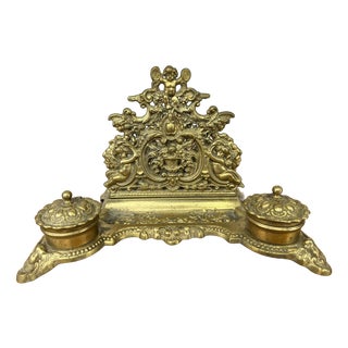 Vintage Inkwell Set in Brass For Sale