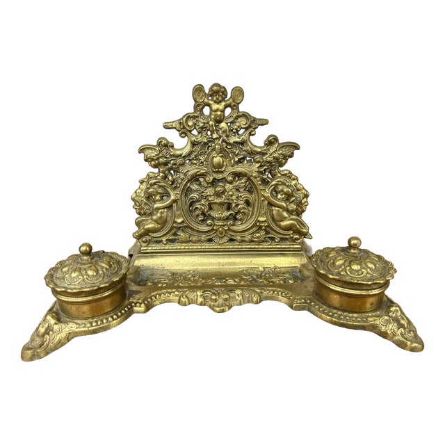 Vintage Inkwell Set in Brass For Sale