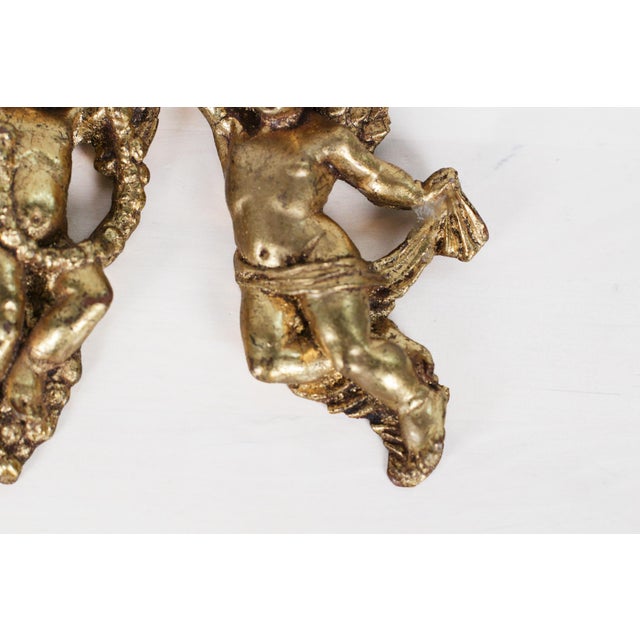 Mid-Century Set of 3 French Gold Leaf Cherub Wall Hangings For Sale - Image 10 of 15