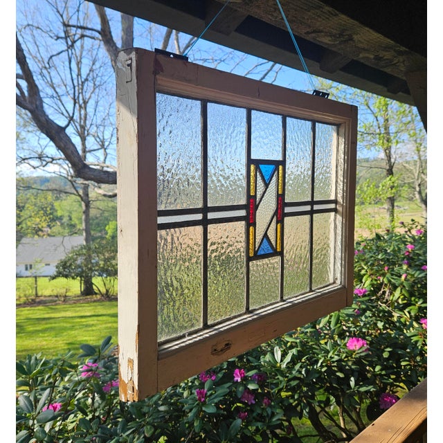 Antique New Orleans French Quater Stain Glass Window For Sale - Image 4 of 17